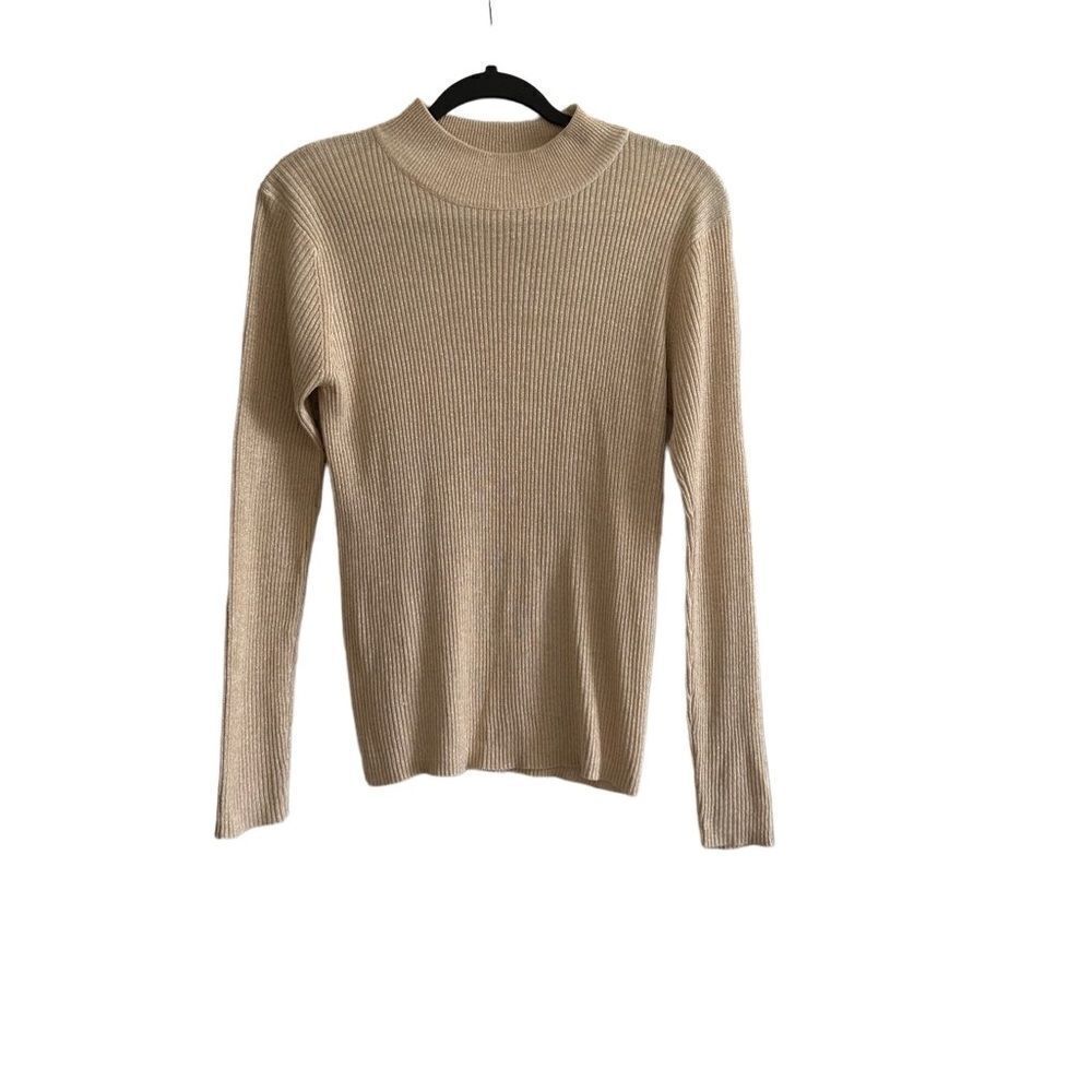 Joseph A Silk Metallic Gold Turtleneck Pullover Sweater Fitted L - Picture 2 of 6